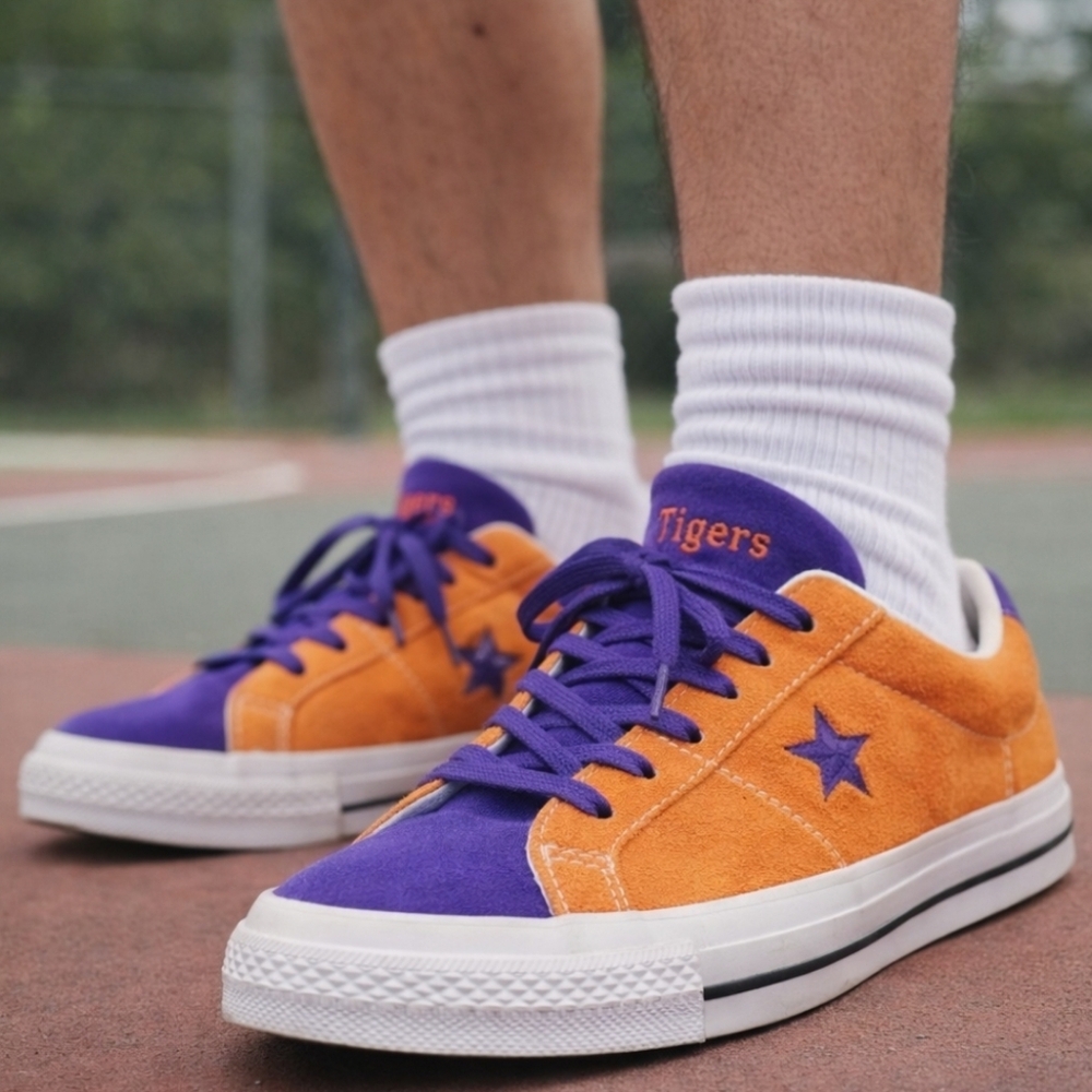 Converse All Star Orange Purple Tigers Sneakers Suede Low Top Women’s 7 Men’s 5